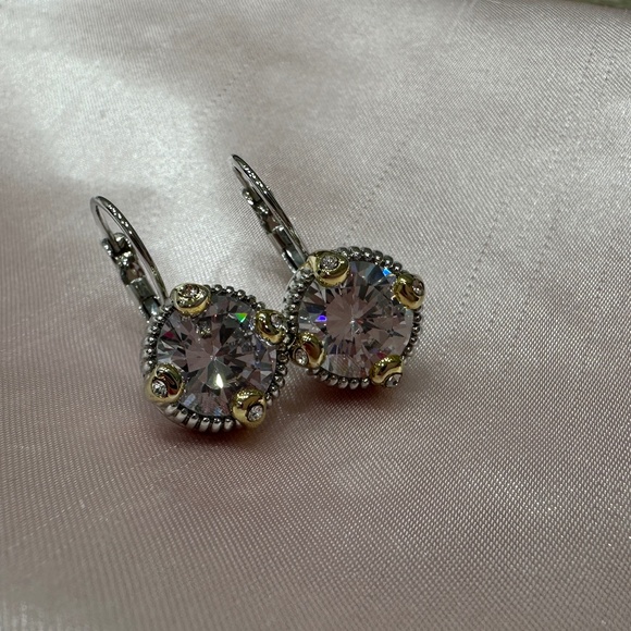 White CZ Diamond Lever Back Earrings - Picture 4 of 6